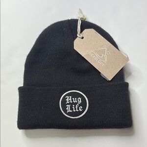 Black Knit Beanie with Pug Life Patch
